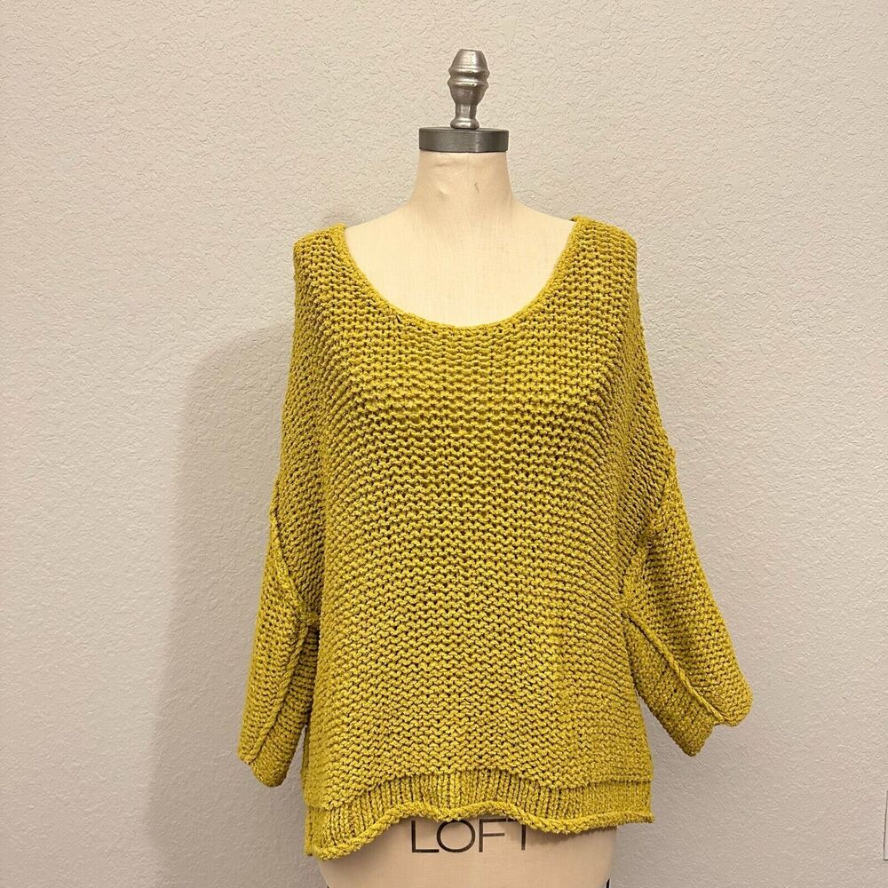 FREE PEOPLE Open Knit Halo Oversized Pullover Sweater in Yellow Mustard